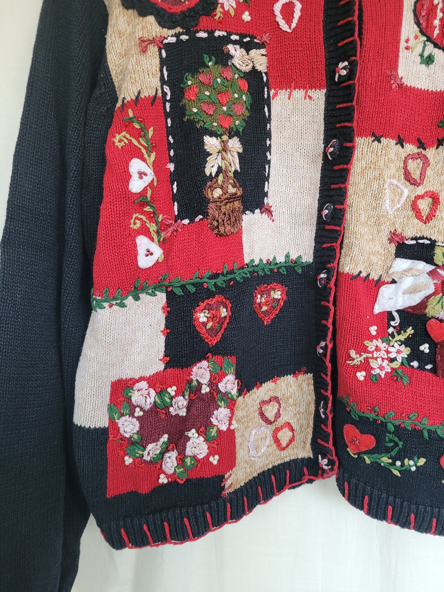 💌 Lovers From 2003 - vintage cardigan with embroidered hearts, flowers and bows - size L