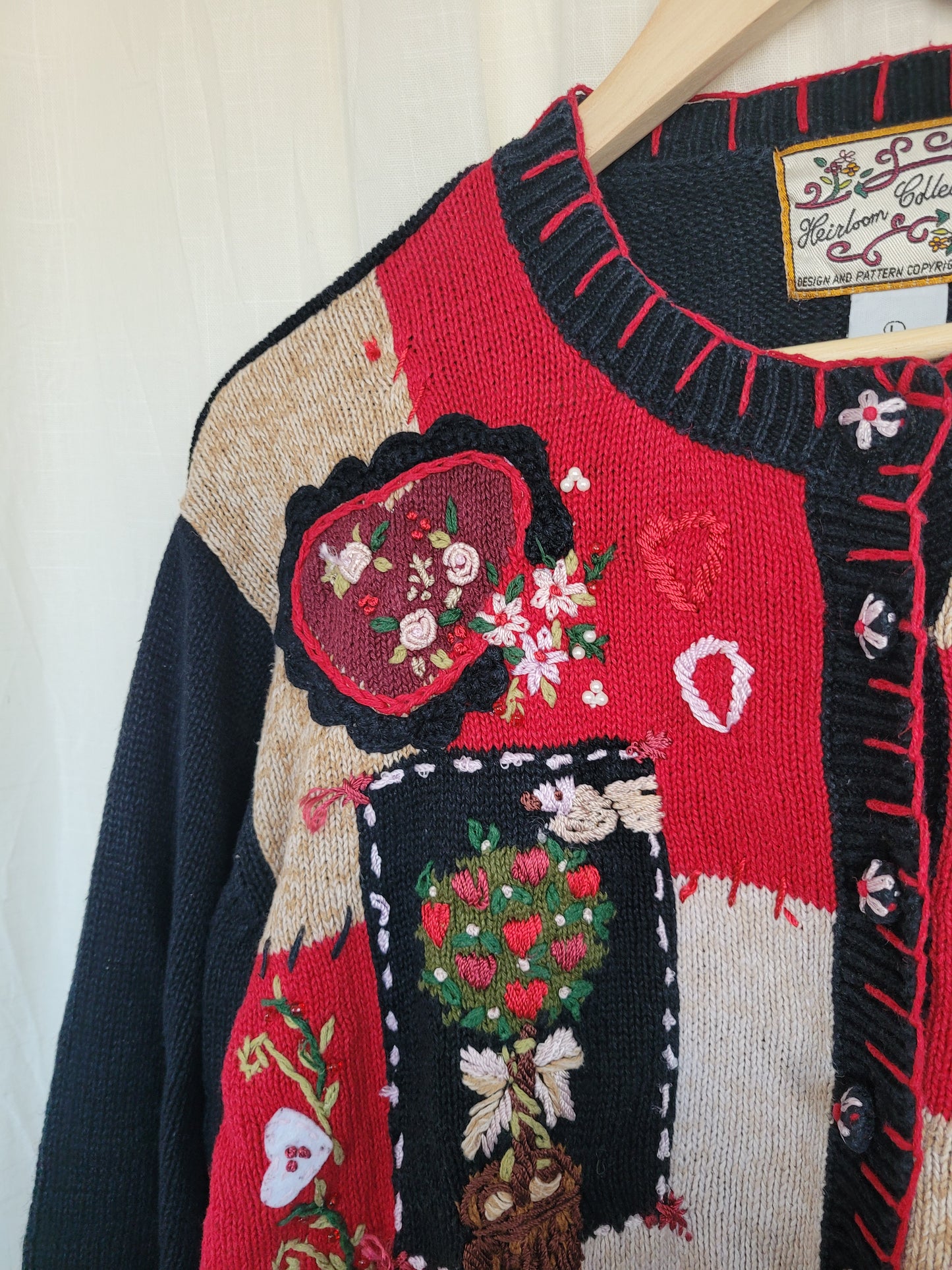 💌 Lovers From 2003 - vintage cardigan with embroidered hearts, flowers and bows - size L