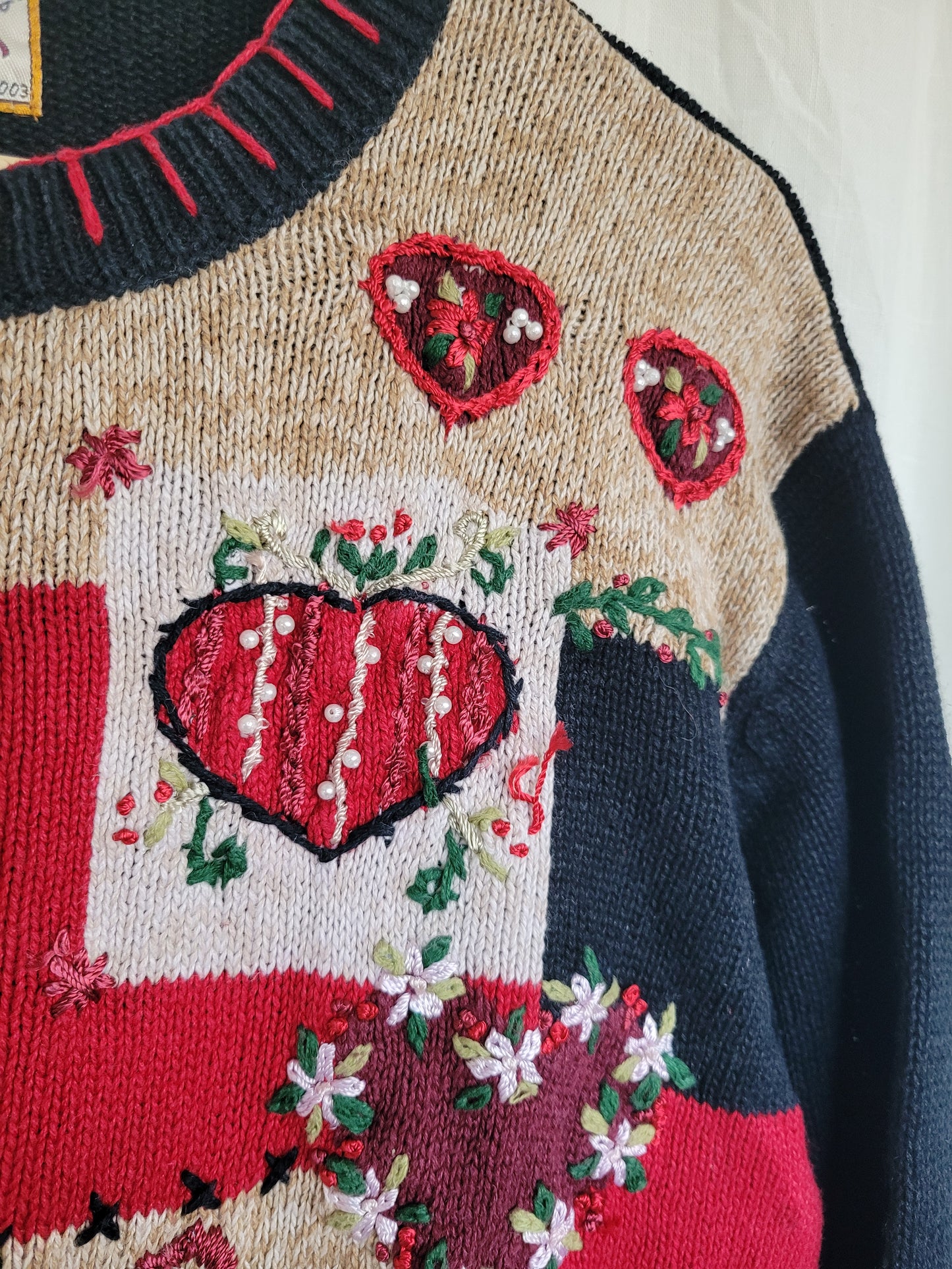 💌 Lovers From 2003 - vintage cardigan with embroidered hearts, flowers and bows - size L