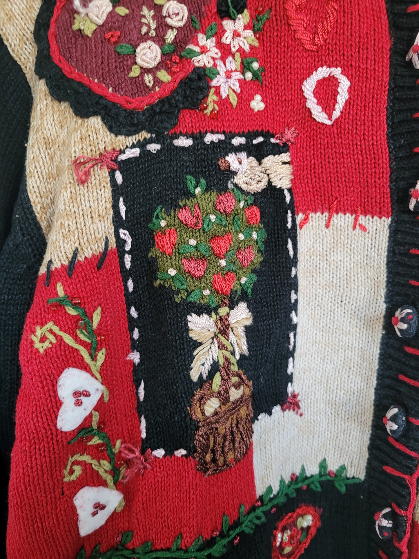 💌 Lovers From 2003 - vintage cardigan with embroidered hearts, flowers and bows - size L