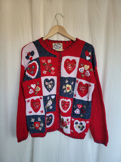 💙 All My Love - vintage cardigan with embroidered hearts and flowers - size M