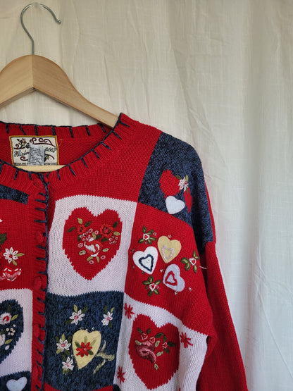 💙 All My Love - vintage cardigan with embroidered hearts and flowers - size M
