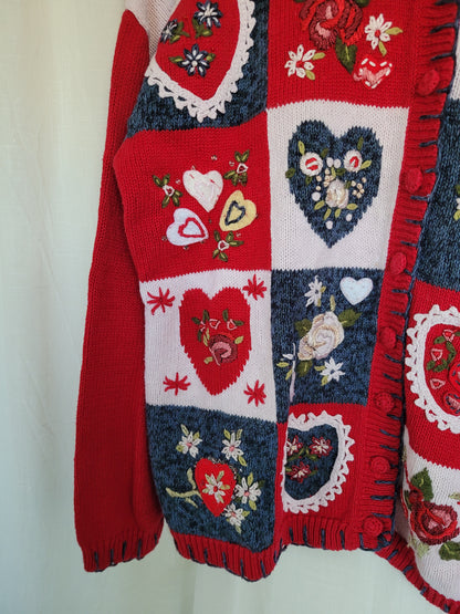 💙 All My Love - vintage cardigan with embroidered hearts and flowers - size M