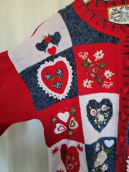 💙 All My Love - vintage cardigan with embroidered hearts and flowers - size M