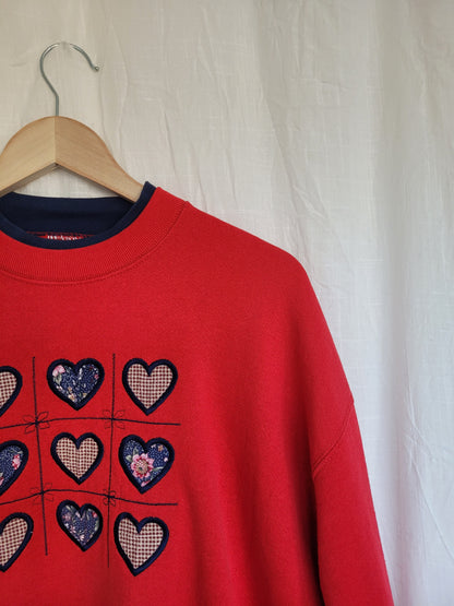 💕 Nine Little Hearts - vintage crewneck sweater with embroidered hearts - size L