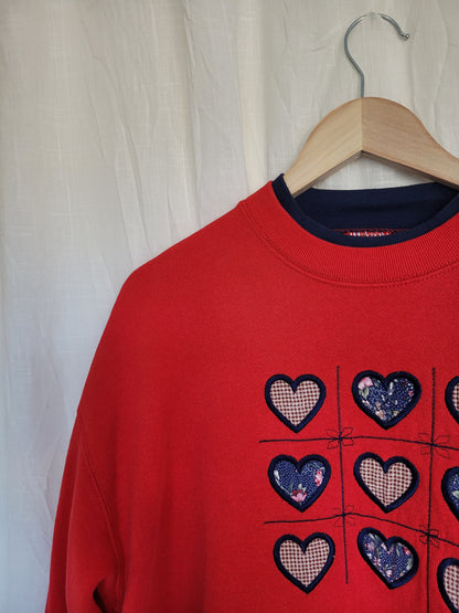 💕 Nine Little Hearts - vintage crewneck sweater with embroidered hearts - size L