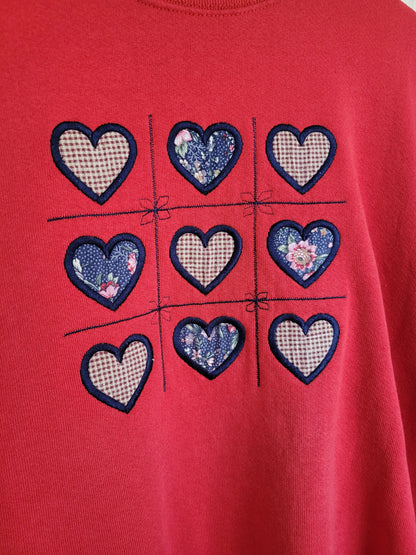 💕 Nine Little Hearts - vintage crewneck sweater with embroidered hearts - size L
