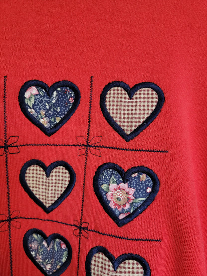 💕 Nine Little Hearts - vintage crewneck sweater with embroidered hearts - size L