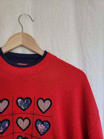 💕 Nine Little Hearts - vintage crewneck sweater with embroidered hearts - size L