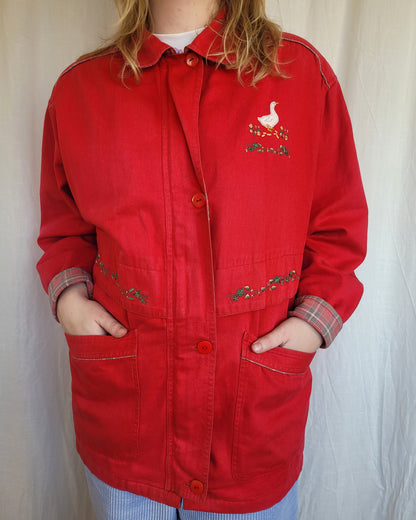 🧵 Country Stroll - vintage coat with embroidered geese - size M/L