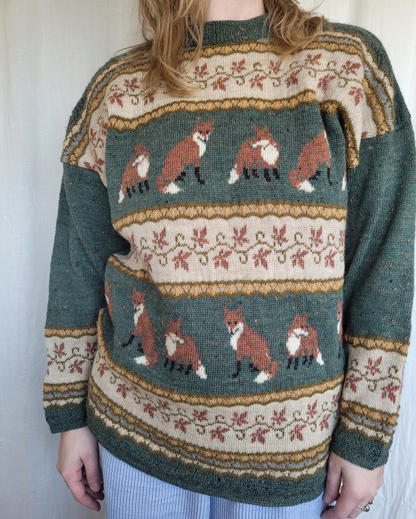 🦊 Woodland Companion - vintage knitted sweater with fox and flower pattern - size M/L