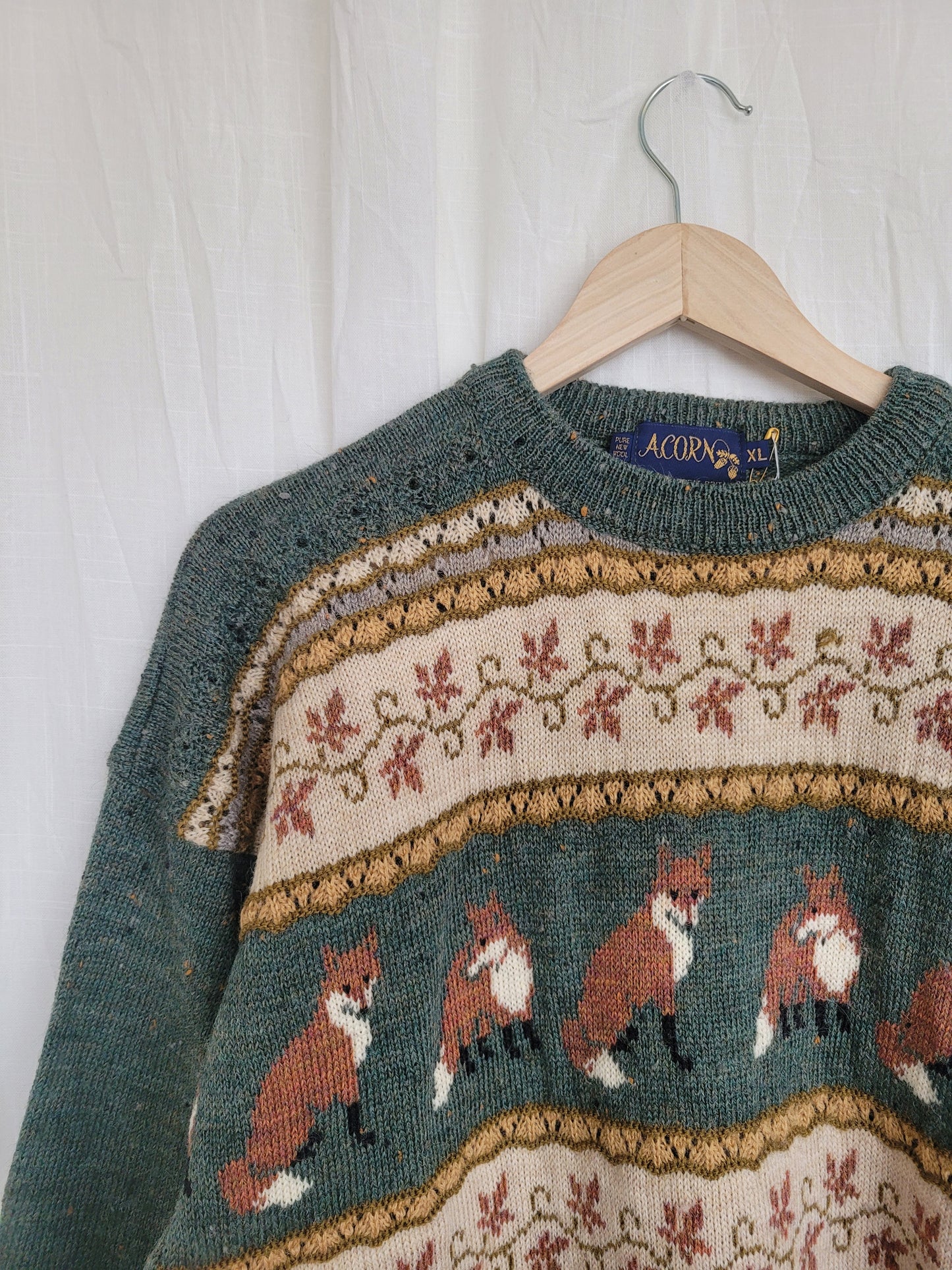 🦊 Woodland Companion - vintage knitted sweater with fox and flower pattern - size M/L