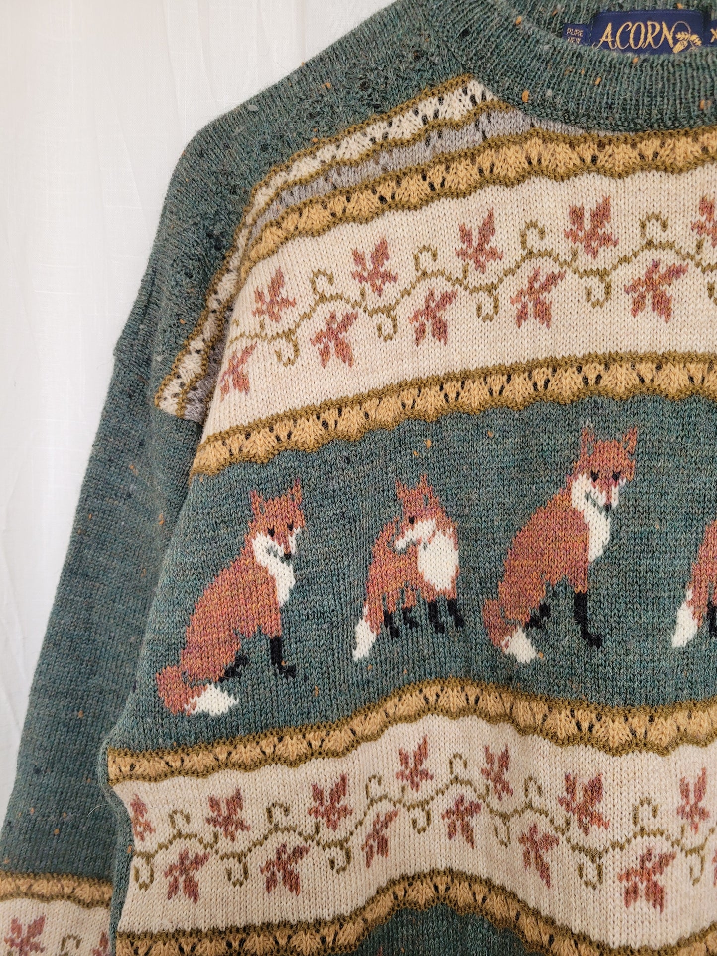 🦊 Woodland Companion - vintage knitted sweater with fox and flower pattern - size M/L