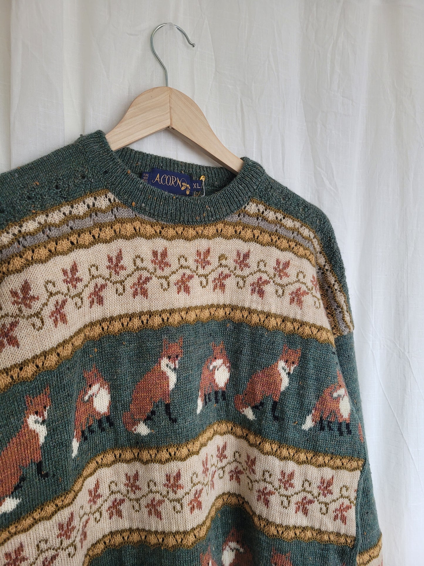 🦊 Woodland Companion - vintage knitted sweater with fox and flower pattern - size M/L