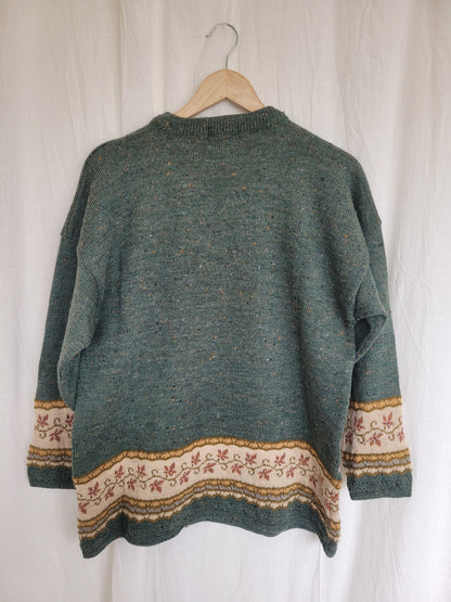 🦊 Woodland Companion - vintage knitted sweater with fox and flower pattern - size M/L