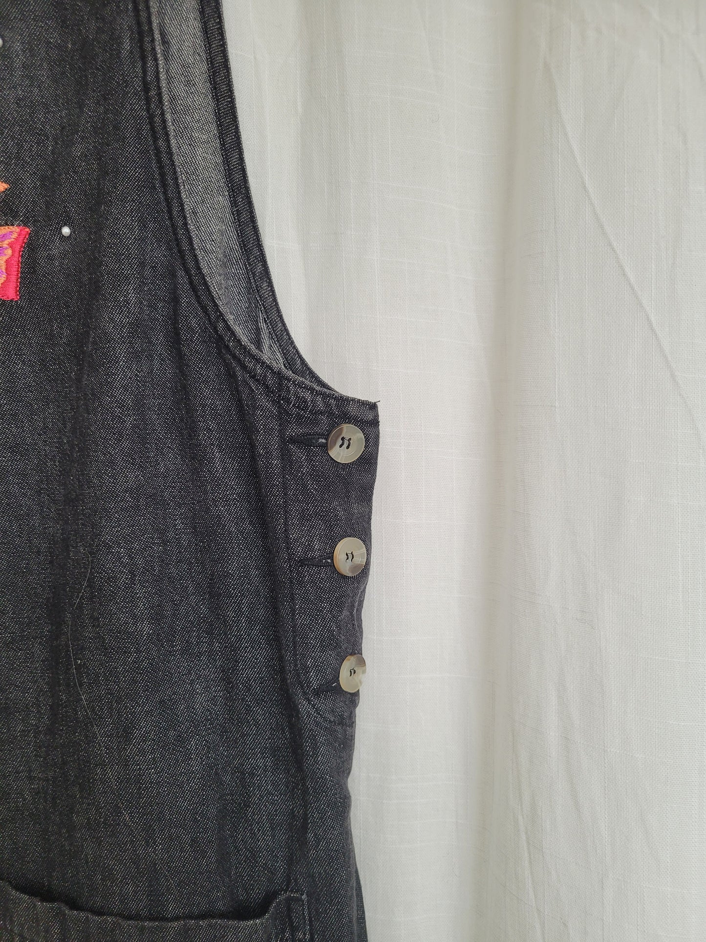 🐚 Under the Sea - vintage denim jumper dress with embroidered fish - size L/XL