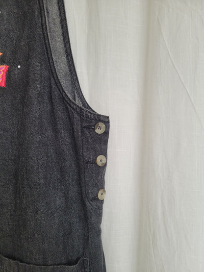 🐚 Under the Sea - vintage denim jumper dress with embroidered fish - size L/XL