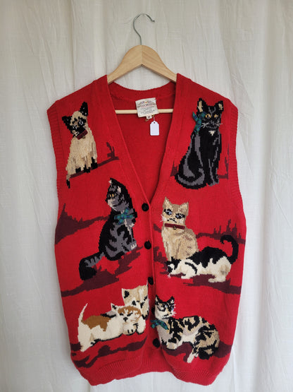 🎀 Bows & Bells - vintage spencer with cat images - size M