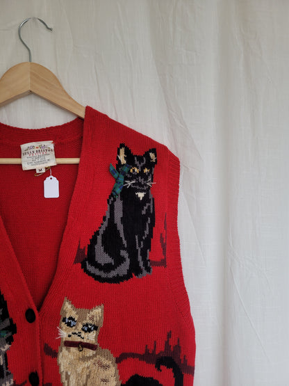 🎀 Bows & Bells - vintage spencer with cat images - size M