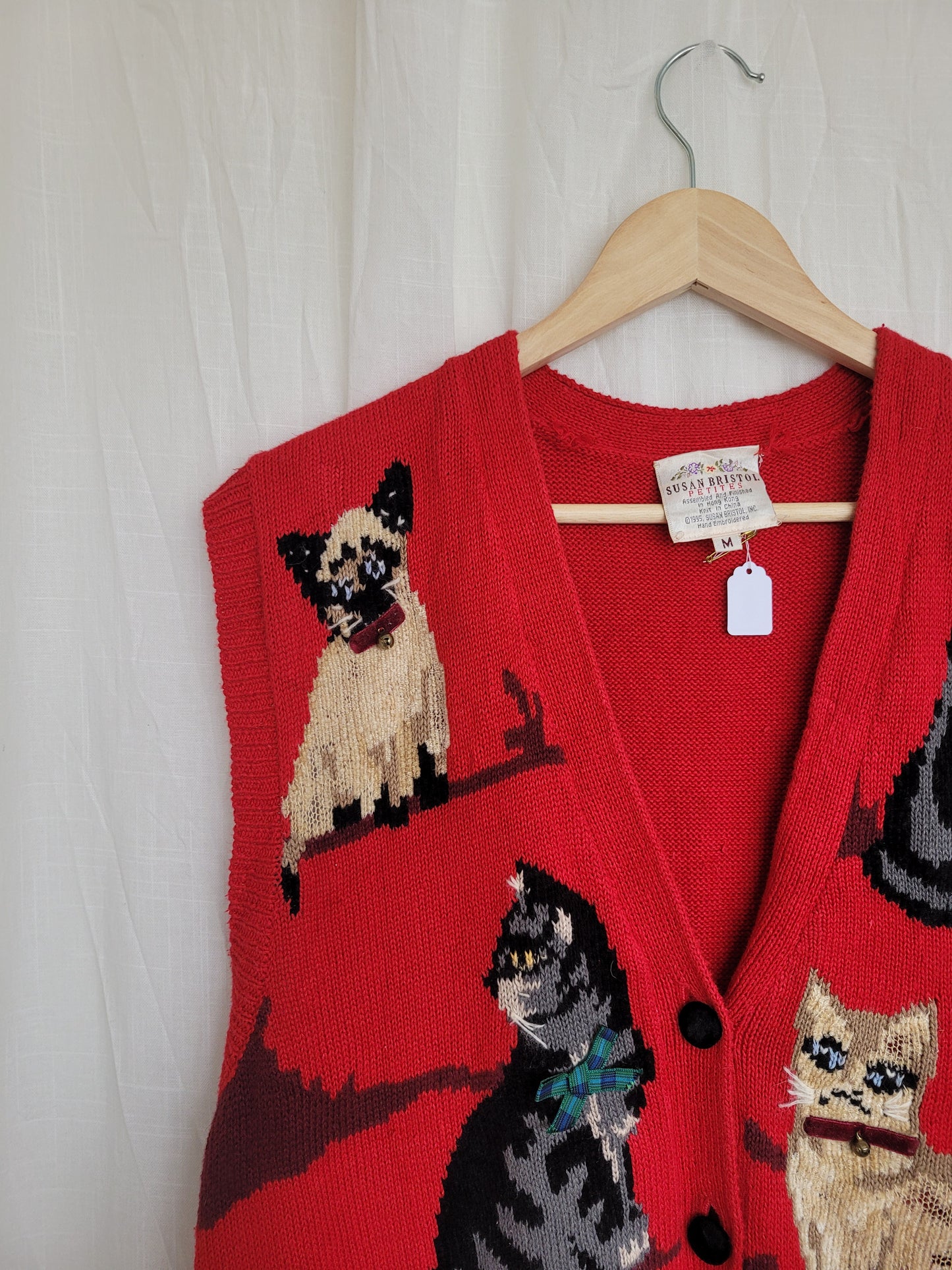 🎀 Bows & Bells - vintage spencer with cat images - size M