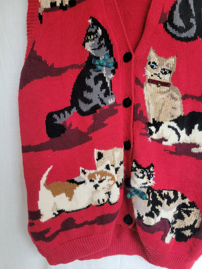 🎀 Bows & Bells - vintage spencer with cat images - size M