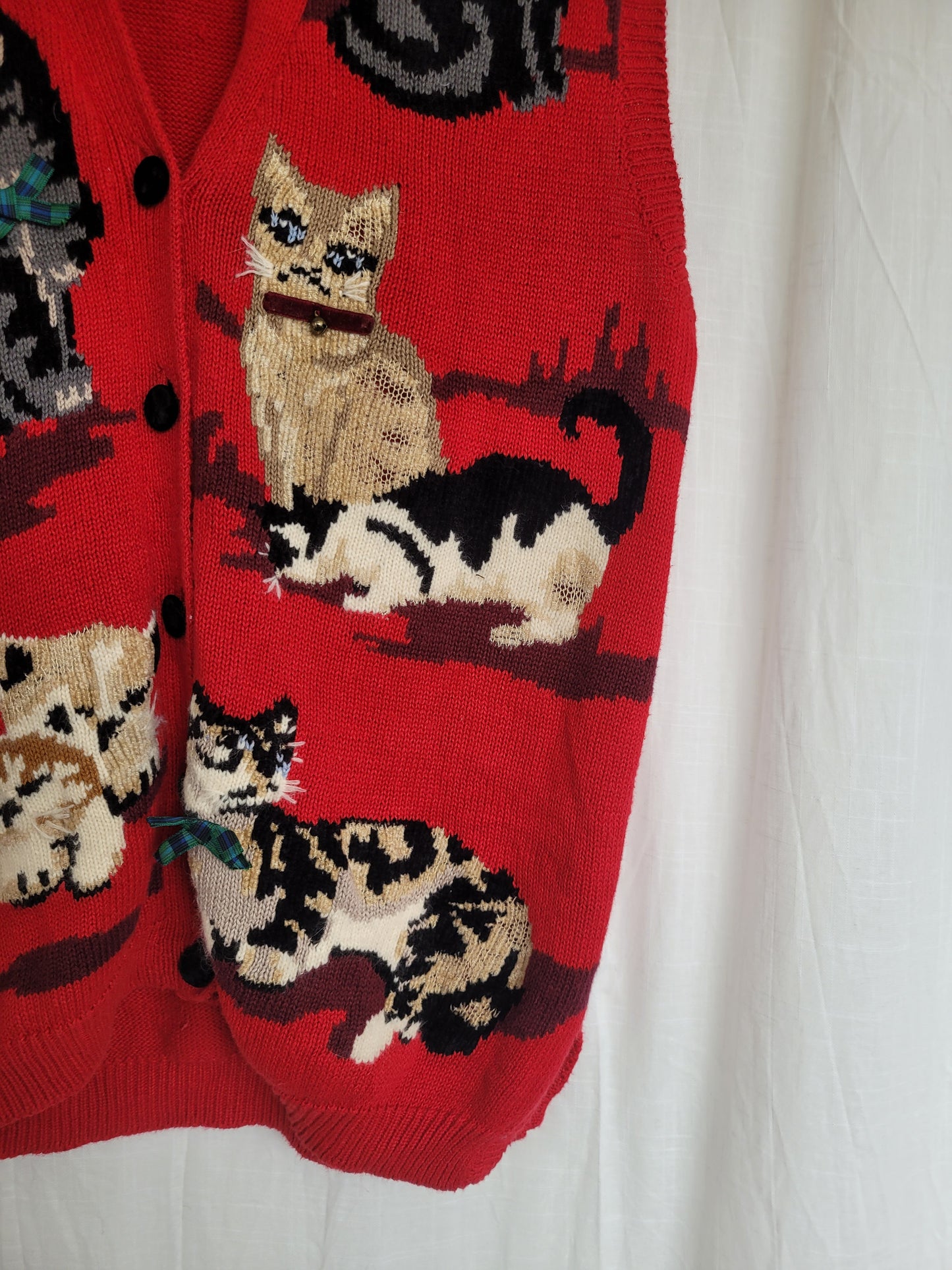 🎀 Bows & Bells - vintage spencer with cat images - size M