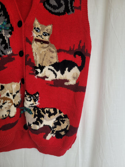 🎀 Bows & Bells - vintage spencer with cat images - size M