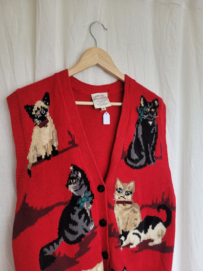 🎀 Bows & Bells - vintage spencer with cat images - size M
