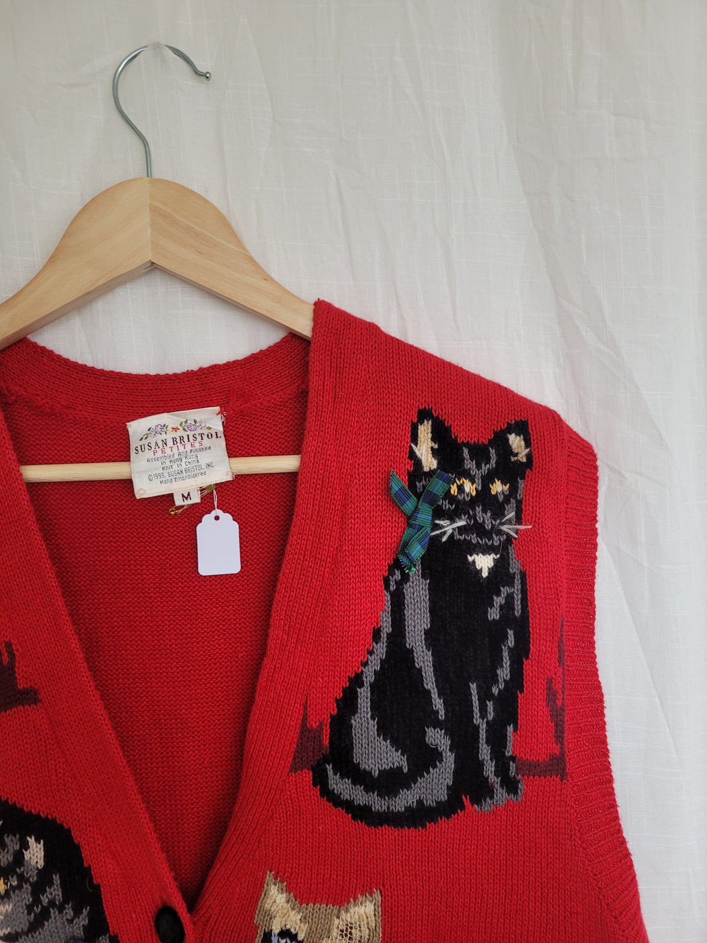 🎀 Bows & Bells - vintage spencer with cat images - size M
