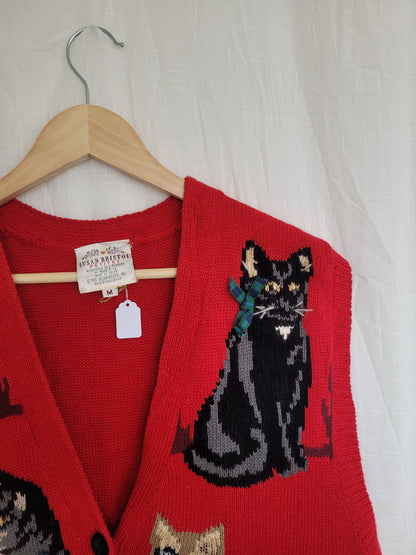 🎀 Bows & Bells - vintage spencer with cat images - size M
