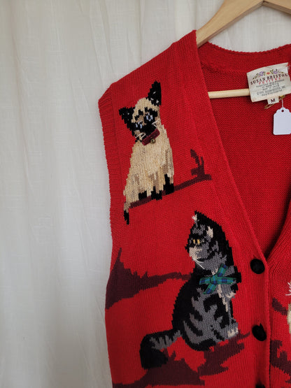 🎀 Bows & Bells - vintage spencer with cat images - size M