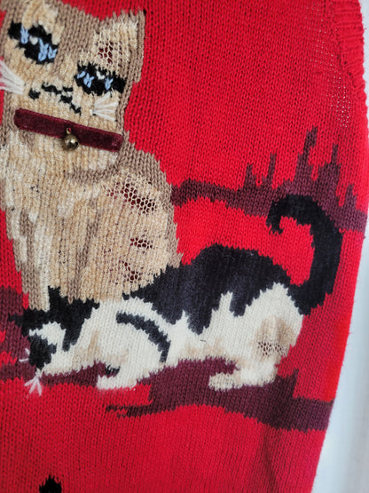 🎀 Bows & Bells - vintage spencer with cat images - size M
