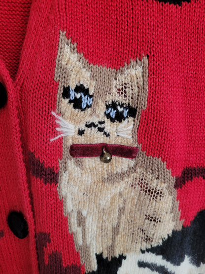 🎀 Bows & Bells - vintage spencer with cat images - size M