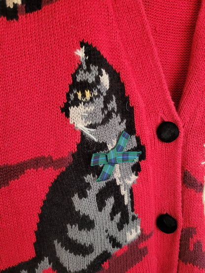 🎀 Bows & Bells - vintage spencer with cat images - size M