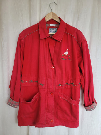 🧵 Country Stroll - vintage coat with embroidered geese - size M/L