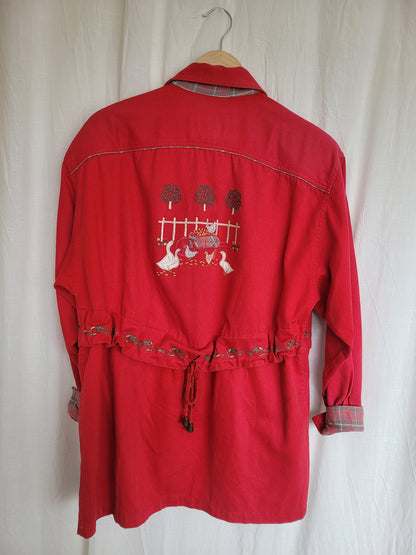 🧵 Country Stroll - vintage coat with embroidered geese - size M/L