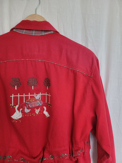 🧵 Country Stroll - vintage coat with embroidered geese - size M/L