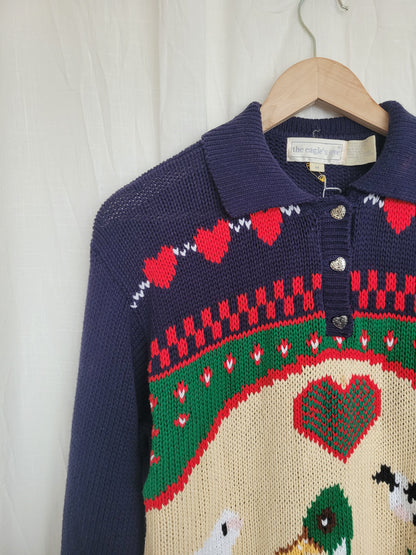 🐑 Country Creatures - vintage knitted sweater with country animals (Perfectly Imperfect) - size M