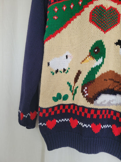 🐑 Country Creatures - vintage knitted sweater with country animals (Perfectly Imperfect) - size M