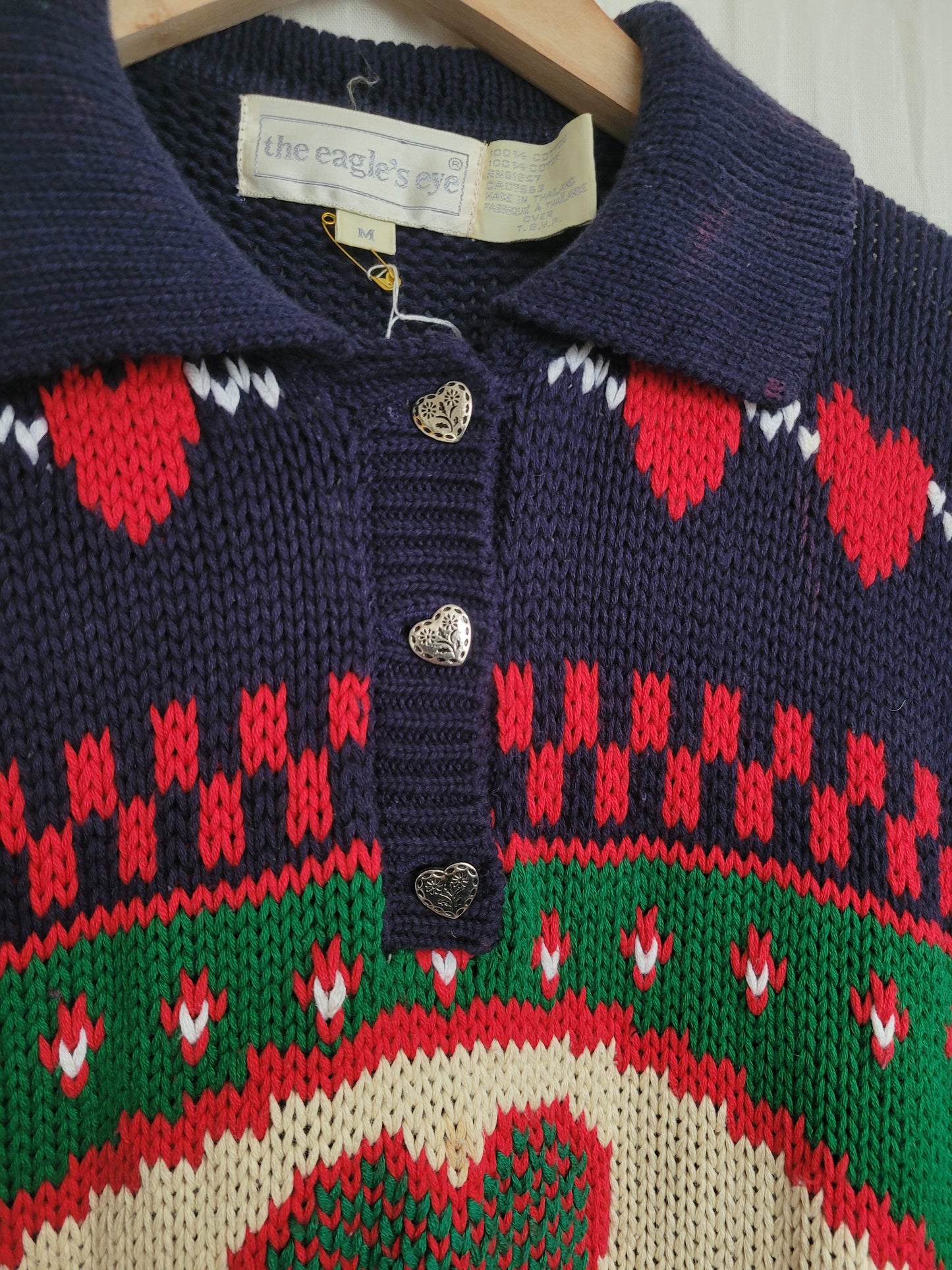 🐑 Country Creatures - vintage knitted sweater with country animals (Perfectly Imperfect) - size M