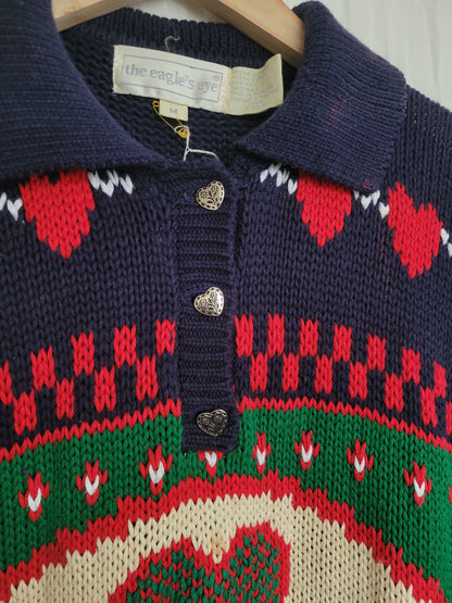🐑 Country Creatures - vintage knitted sweater with country animals (Perfectly Imperfect) - size M