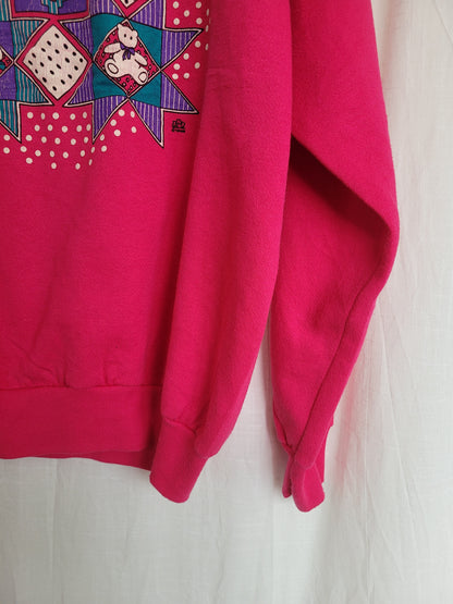 🐾 Quilted Creatures Club - vintage crewneck sweater with images of animals - size L/XL