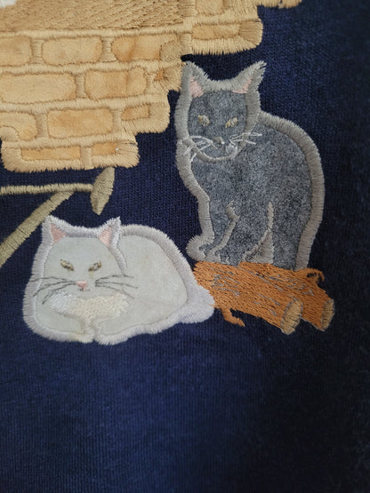 🪟 Window Cat Tales - vintage crewneck sweater with embroidered cats (Perfectly Imperfect) - size S/M (oversized)
