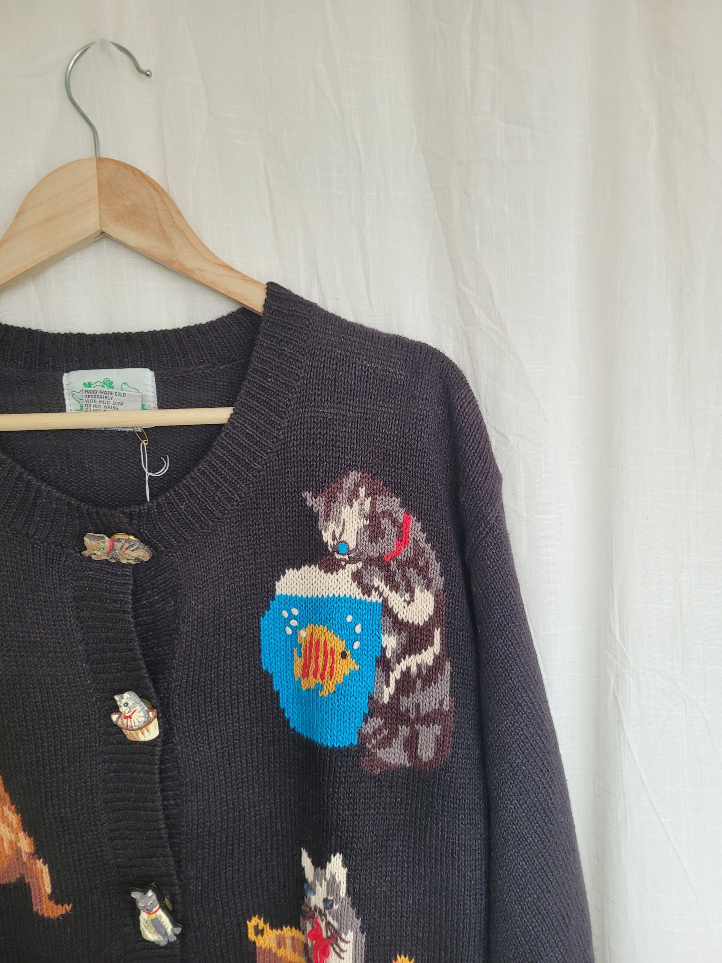 🔔 Purr & Jingle - vintage cardigan with cat images and buttons - size XL/XXL