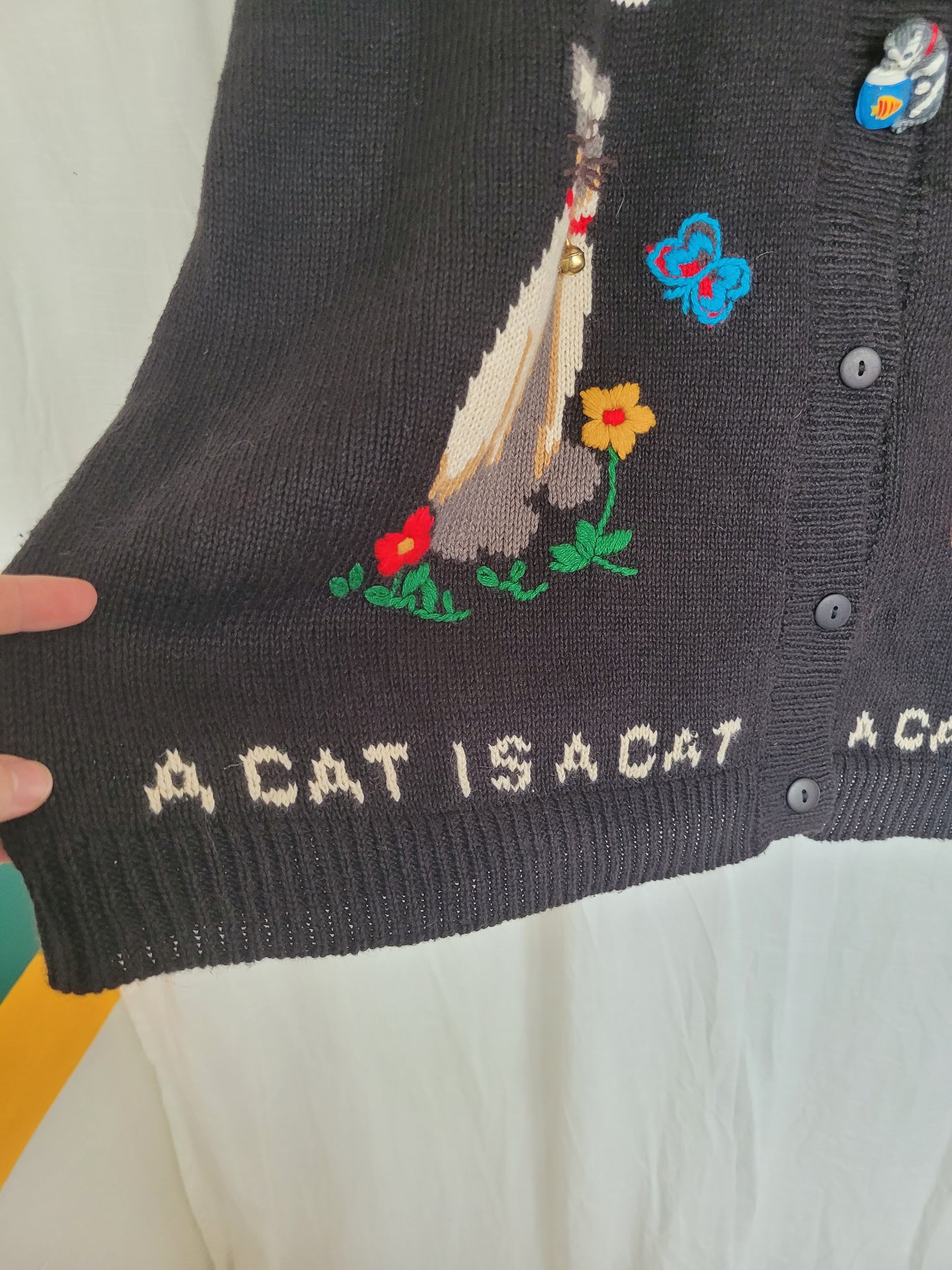 🔔 Purr & Jingle - vintage cardigan with cat images and buttons - size XL/XXL