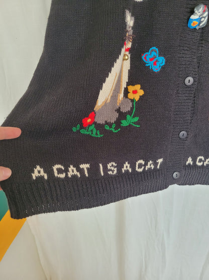 🔔 Purr & Jingle - vintage cardigan with cat images and buttons - size XL/XXL