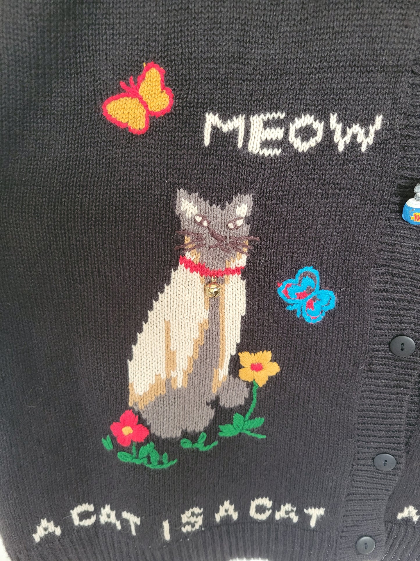 🔔 Purr & Jingle - vintage cardigan with cat images and buttons - size XL/XXL