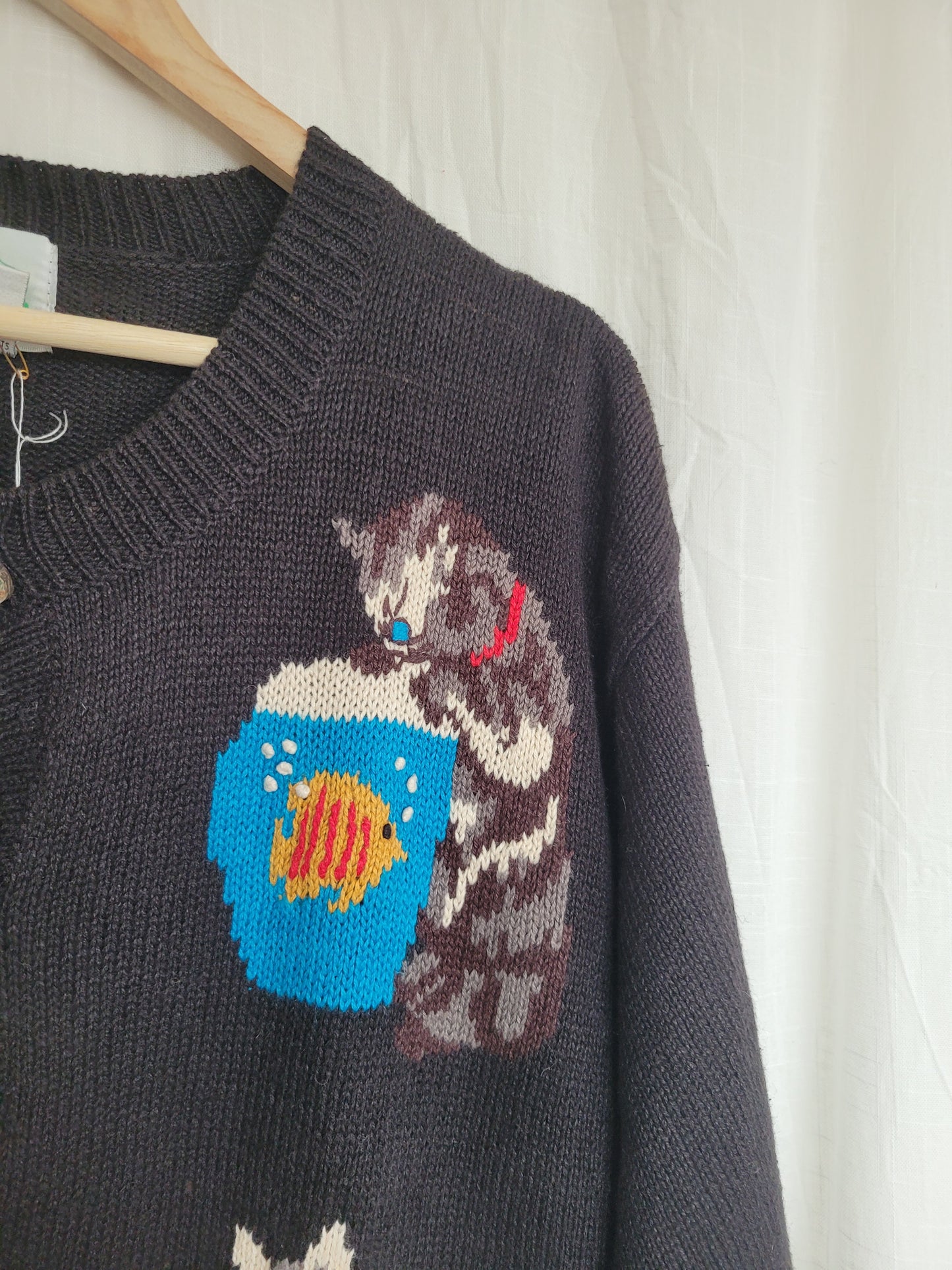 🔔 Purr & Jingle - vintage cardigan with cat images and buttons - size XL/XXL