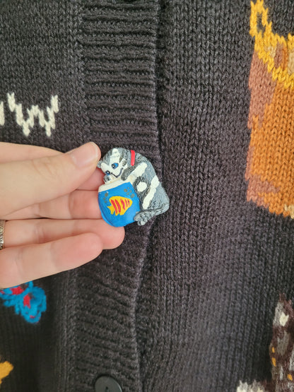 🔔 Purr & Jingle - vintage cardigan with cat images and buttons - size XL/XXL