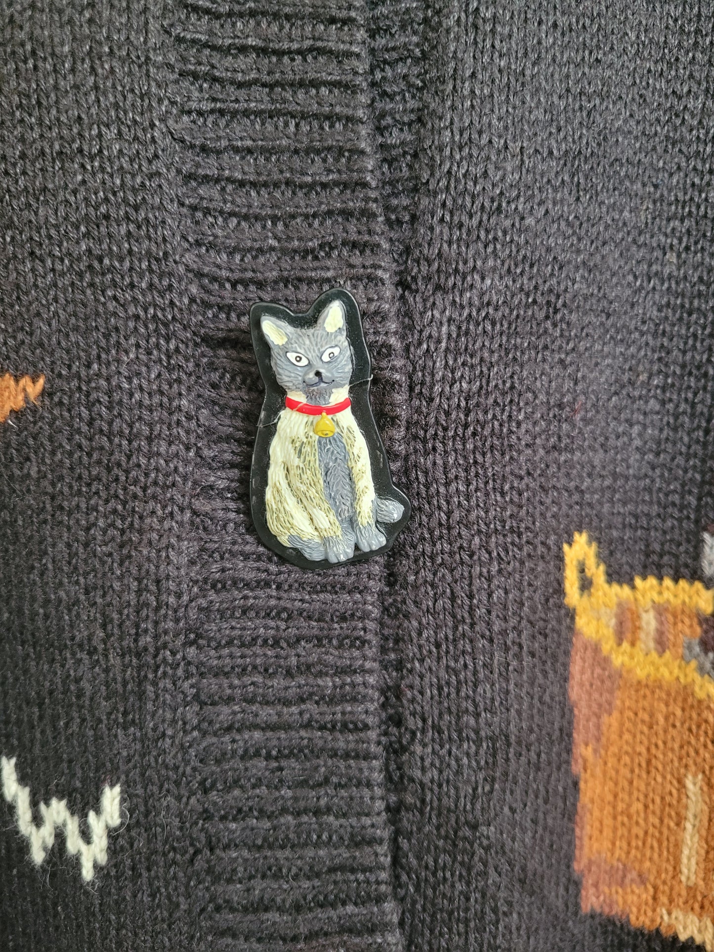 🔔 Purr & Jingle - vintage cardigan with cat images and buttons - size XL/XXL